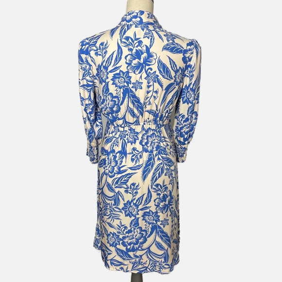 Cabi Athena Button Front Midi Dress Floral Print Puff Shoulder Cream Blue XS - Picture 3 of 13